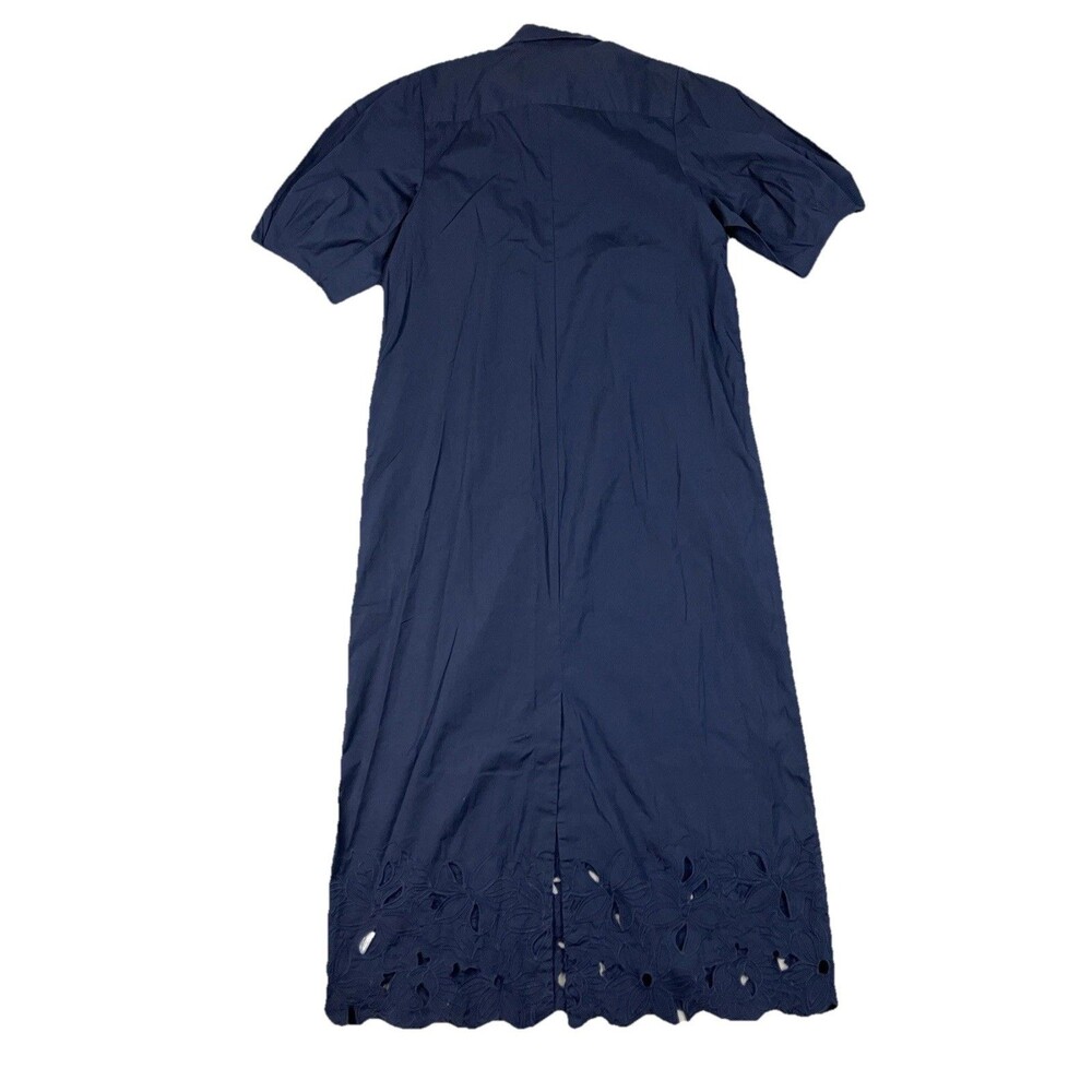 J Crew Tall Embroidered Shirt Dress Womens Blue Cotton Poplin Preppy Coastal - Picture 6 of 14